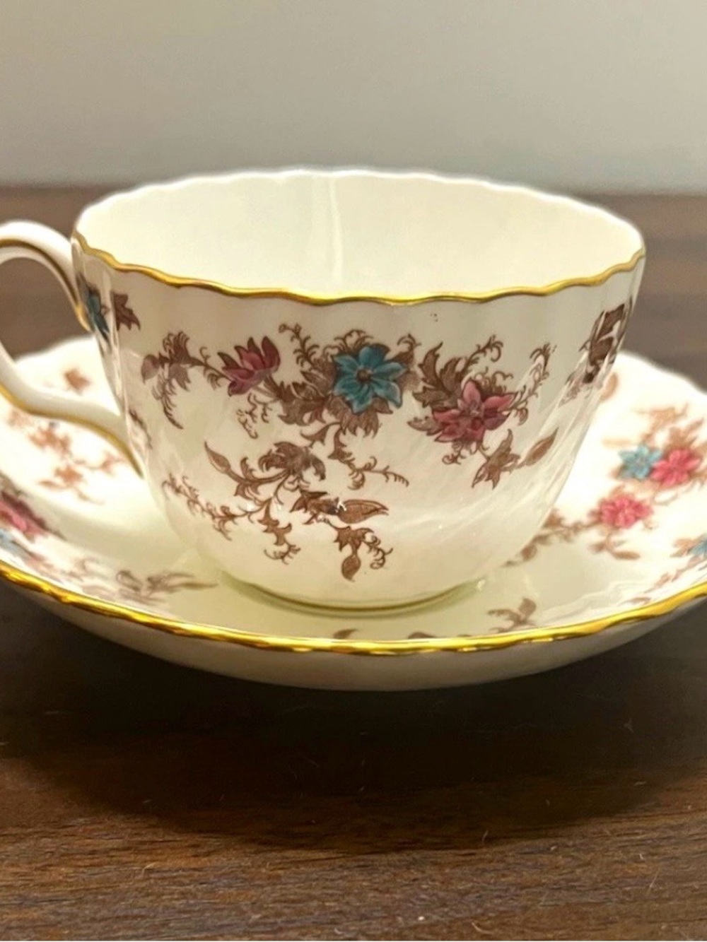 Minton 1793 Ancestral Bone China Tea Cup & Saucer Set White Gold Trim England